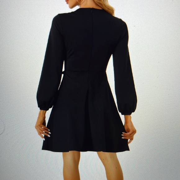 Allegra K Womens L Dress Black Contrast Button Decor Long Sleeve Work Office NWT - Picture 3 of 12